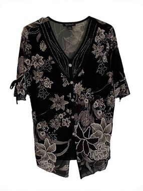 APPOINTMENTS Floral Twinset Overlay Blouse, Women’s L, Black Grey White